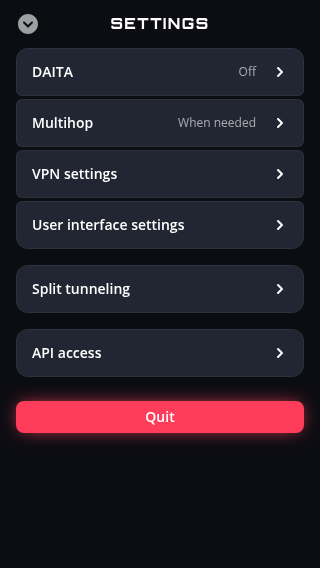 Settings screen
