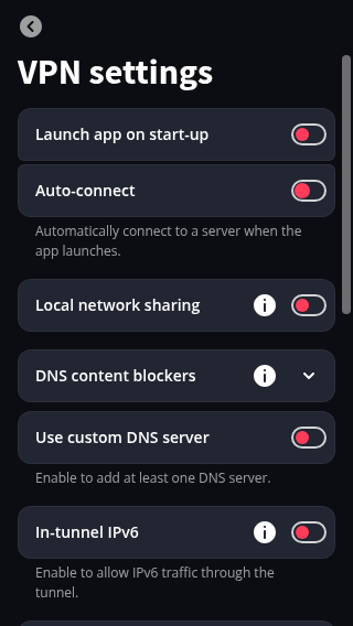 VPN settings screen